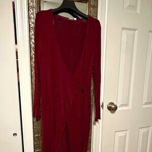 Gap - deep red long wrap dress, petite small, long sleeves